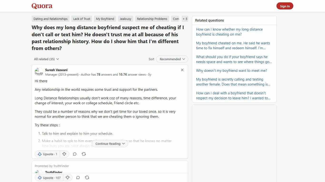 Why does my long distance boyfriend suspect me of cheating if I don't call or text him? He doesn't trust me at all because of his past relationship history. How do I show him that I'm different from others? - Quora